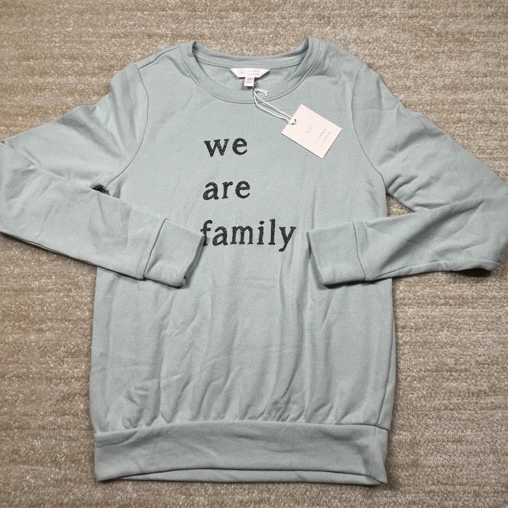 LC Lauren Conrad We Are Family Graphic Sweatshirt Sage Green XS WL11K020RG